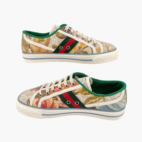 Gucci Tennis 1977 Low Top Sneakers Size 38.5 US 8.5 Beige GG Supreme Water Flora - Picture 10 of 14